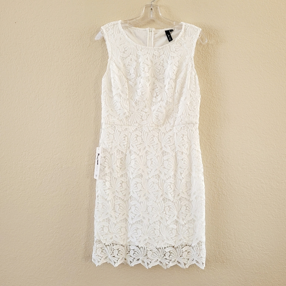 NWT Alisa Pan White Eyelet Crochet Lace Mini Sleeveless Dress Size 10
